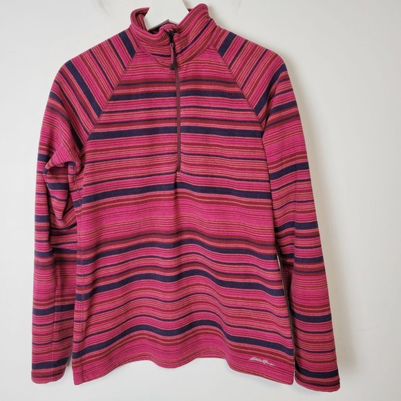 Eddie Bauer Size M Women's 1/4 Zip Striped Pullover Fleece Sweatshirt Pu… - Picture 1 of 11